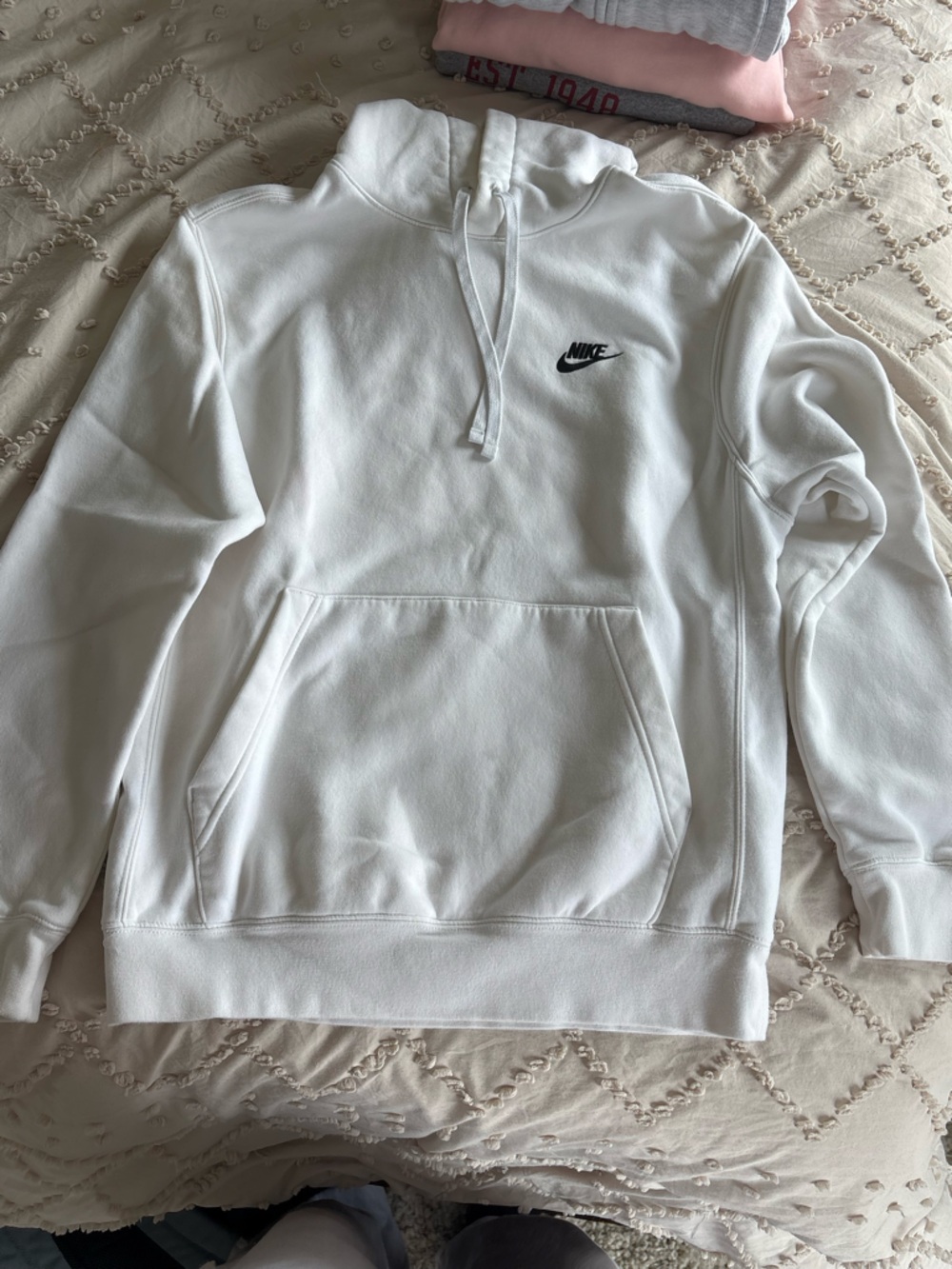 Nike White Hoodie with Black Swoosh Logo